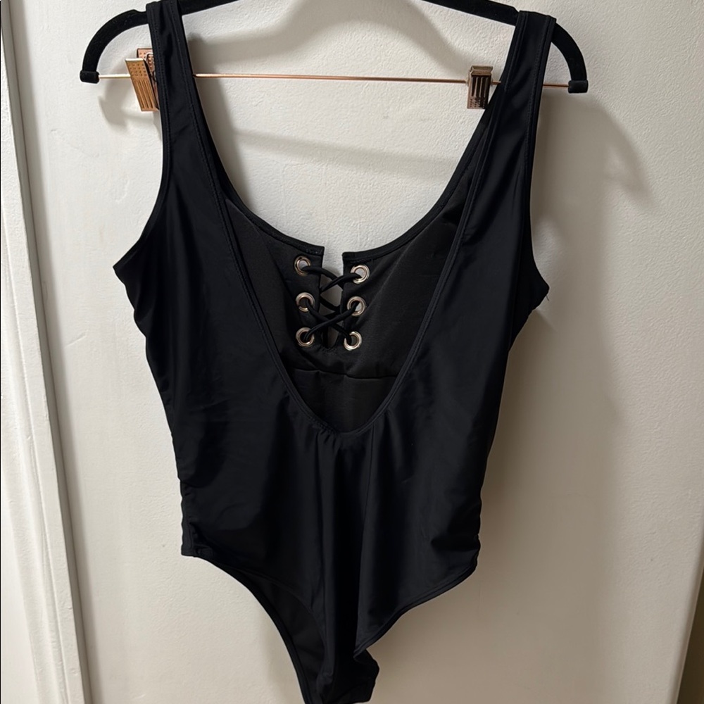 Elegant Black Lace-Up One Piece Swimsuit